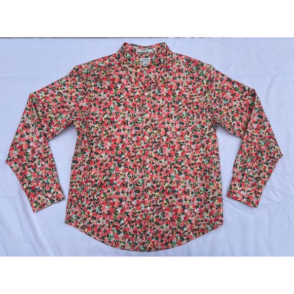 LL Bean Womens Pinpoint Oxford Sunlit Coral Floral Small Petite NWOT - Picture 3 of 5